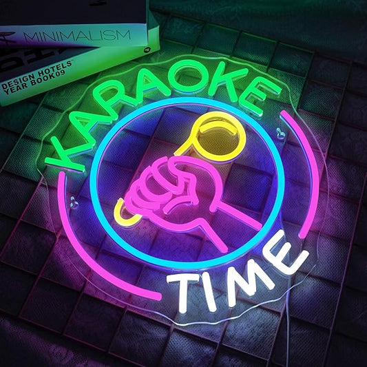NEONLOVE Karaoke Time Neon Sign Karaoke Bar Neon Signs for Wall Decor Karaoke Dimmable Neon Party Sign Lights USB Powered LED Neon Lights for Game Room Man Cave Bar Club Karaoke Party Birthday