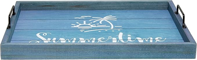 Elegant Designs Decorative Wood Serving Tray w/Handles, 15.50'' x 12'', Summertime, Blue (HG2000-BST)