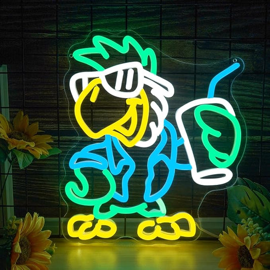 Parrot Neon Sign Animal Neon Lights for Wall Decor USB Powered Dimmable LED Decor for Man Cave Tiki Bar Tropical Themed Room Perfect Hawaiian Themed Party Birthday(12.6x10.9inch)