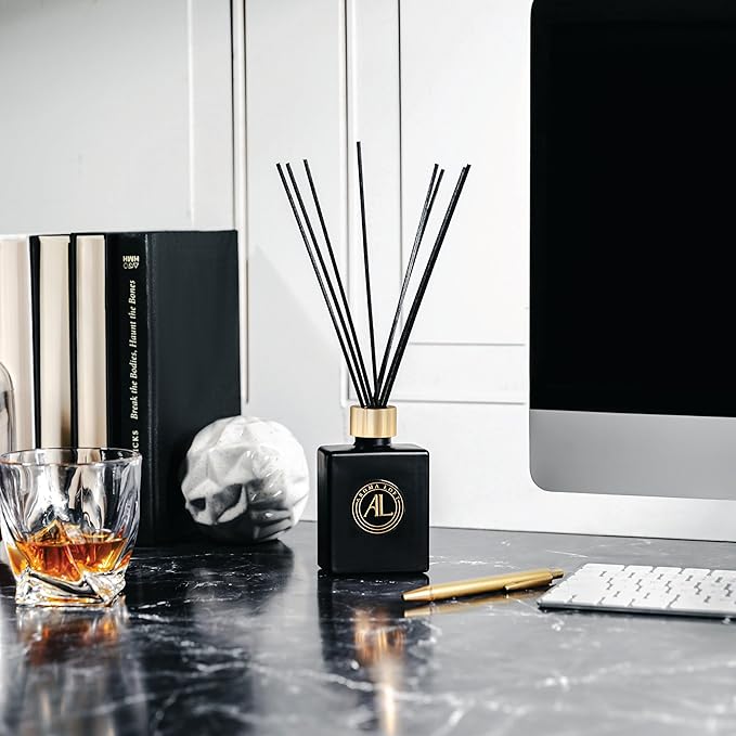Fresh Linen Reed Diffuser Set -Oil Scent Stick difuser - Bathroom Diffuser Set- Black Reed Diffusers for Home- Scented Sticks-Scent diffusers for Home-Office Smell Good Stuff for Desk-5.0z