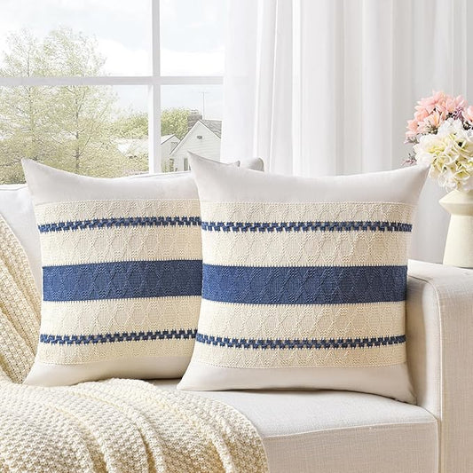 Fancy Homi Set of 2 Dusty Blue Vintage Decorative Throw Pillow Covers 20x20 Inch for Couch Bed Sofa Chair Bedroom, Rustic Retro Square Cushion Case, Modern Farmhouse Boho Living Room Decor Indoors