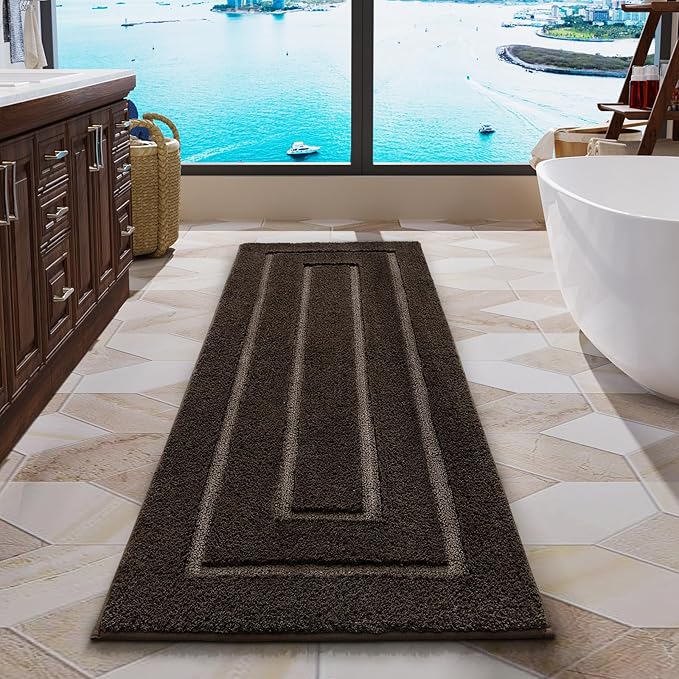 HOMORE Bathroom Runner Rugs 24x70 Non Slip Washable Long Bathroom Rug, Brown Absorbent Bath Rug Runner with TPR Backing, Soft and Thick Bath Mat for Shower Floor