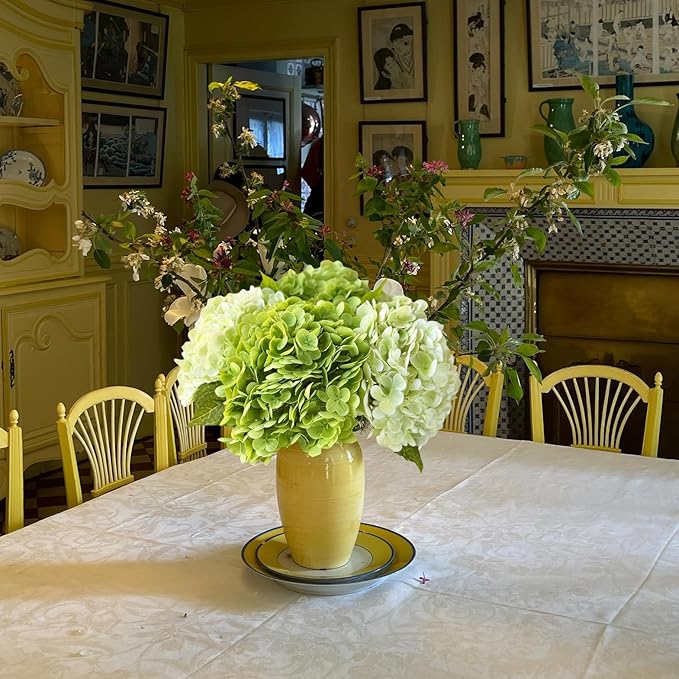 YalzoneMet Hydrangea Artificial Flower Natural Lifelike Real 21 inch Latex Long Stem 2 Light Green+2 Dark Green Hydrangea Flower Bouquets for Home Party Outdoor Wedding Table Centerpiec Decor