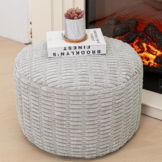 Asuprui Round Ottoman Pouf Ottoman Foot Stool Seat Faux Fur Bean Bag Foot Rest Floor Chair Leg Rest for Living Room, Bedroom or Wedding Gifts 20x20x14 Inches (Light Gray)