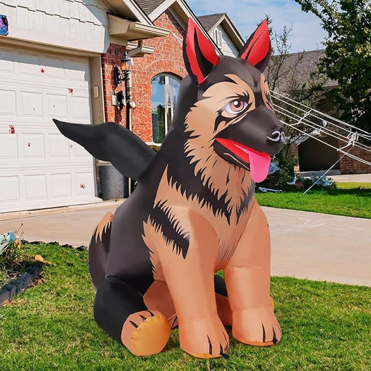 COMIN 4 FT Inflatables German Shepherd Dog with Bat Wing Outdoor Blow Up Decorations with Built-in LEDs for Thanksgiving Christmas Halloween Yard Indoor Party Garden Lawn