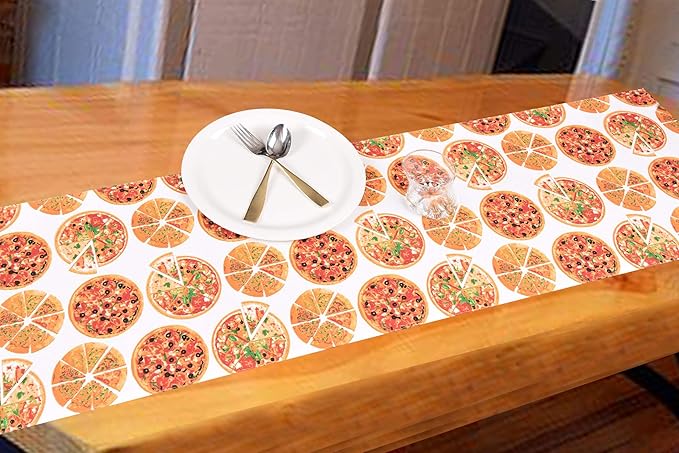 Urban Villa TableRunner Pizza Print 100% Cotton Table Runner Twill Weave Fused Table Runner 14''x72'' Over Sized Multi Color TableRunner Heavier Quality