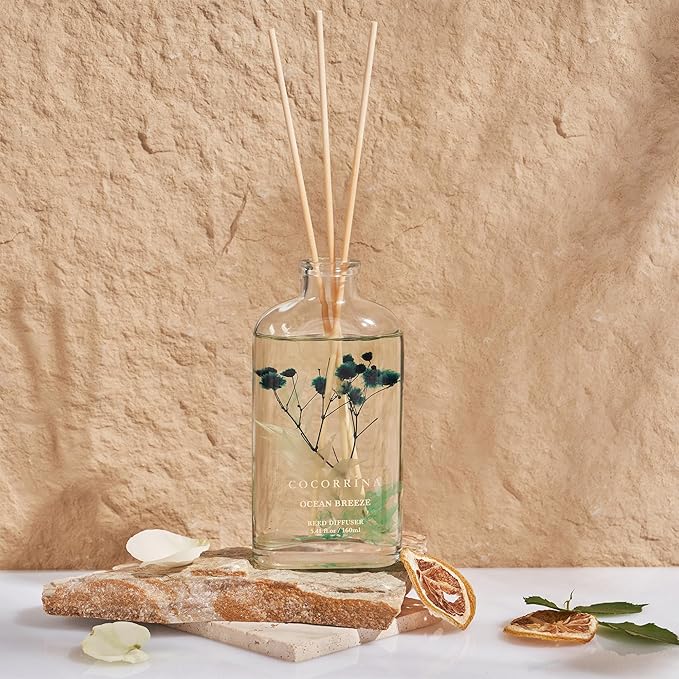COCORRÍNA Reed Diffuser - Ocean Breeze 5.41 oz Flower Reed Diffuser Set with Sticks, Bedroom Bathroom Shelf Decor (Scented Blooms Collection)