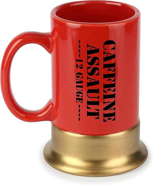 Caliber Gourmet 12-Gauge Shotgun Shell Ceramic Coffee Cup/Mug - Bold Red, Perfect Novelty Gift for Hunters & Gun Enthusiasts, Birthdays, Father's Day, Christmas & More - Funny, Quirky, and Functional
