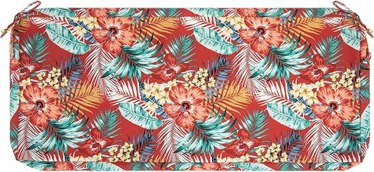 Patio Bench Cushion Covers for Outdoor Furniture with Ties, Water Resistant Loveseat/Settee Cushion Slipcover 42x18x3 Inch for Swing Porch Garden (Replacement Cover Only)-Chili Red Floral