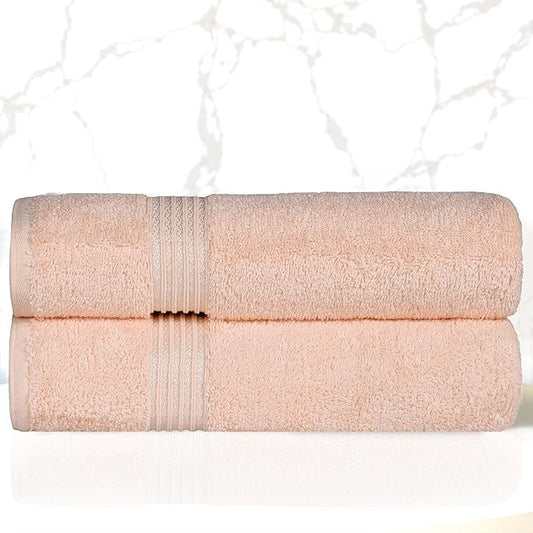 Superior Egyptian Cotton Bath Towel Set, Home Bathroom Towels, Master, Guest Bath, Decor Essentials, Quick Dry, Absorbent, Large Body Towels, Spa, Hotel, Resort, Adult, Kids, Set of 2, Peach
