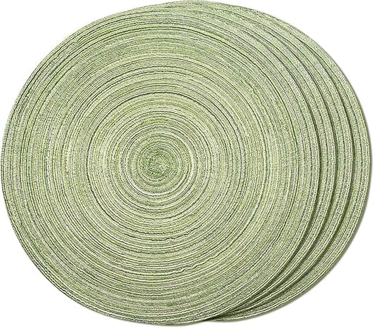 FunWheat Round Braided Placemats Set of 4 Place mats for Dining Tables Woven Heat Resistant Table Mats 15 inch (E Light Green, 4pcs)