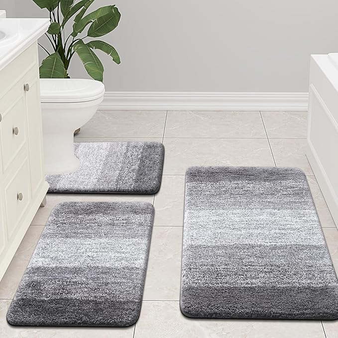 Arotive Microfiber Bathroom Rugs, Shaggy Soft and Absorbent Bath Rug, Non-Slip, Thick Plush Machine Washable Dry Bath Mats for Bathroom, Tub and Shower, 24x16, Grey