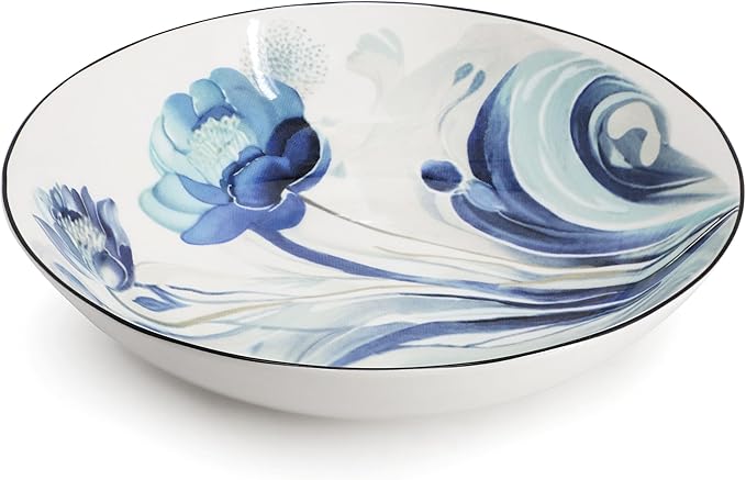 Elama Peony Garden 16 Piece Abstract Floral Round Porcelain Dinnerware Set, Tableware Set, Serveware Set (Peony Garden)