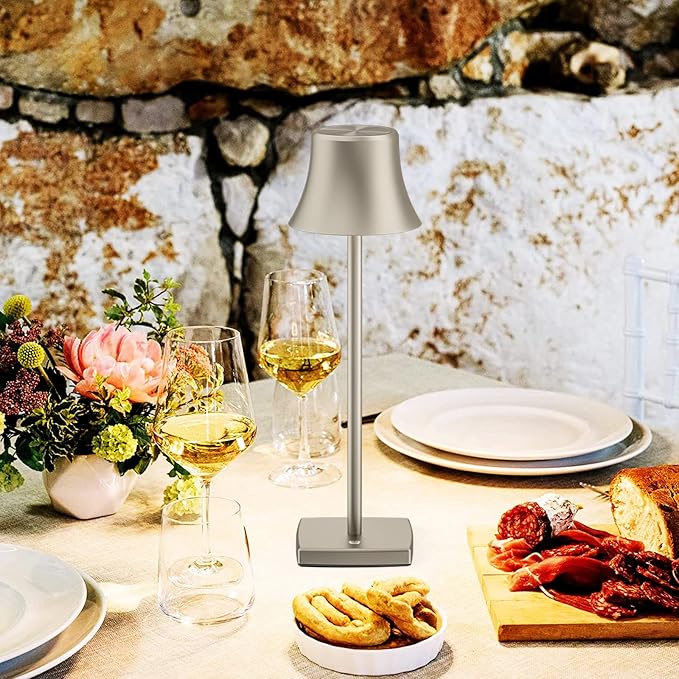 2 Pack LED Cordless Table Lamps Rechargeable,5000mAh Battery Operated Table Light,3 Color Stepless Dimming,Portable Small Desk Lamp in Aluminum for Party Patio Restaurant Indoor/Outdoor(Silver)