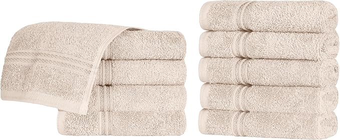 Superior Egyptian Cotton Face Towel/Washcloth Set, Small Towels for Home Bathroom, Master, Guest Bath, Decor Essentials, Quick Dry, Absorbent, Spa, Hotel, Resort, Adult, Kids, Set of 10, Stone