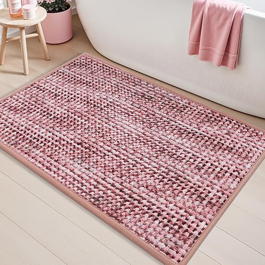 LUMI Chenille Bathroom Rugs, 24"x36" Extra Soft Non Slip Absorbent Bath Rugs, Washable Bath Mats for Bathroom Floor Tub and Shower, Red