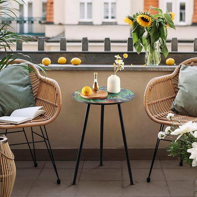Outdoor Side Table 1 pcs Patio Side Tables for Outside End Tables Small Outdoor Table Round Patio End Table Modern Metal Side Table Outside, Patio, Indoor, Bedroom, Living Room, Small Spaces, Iris