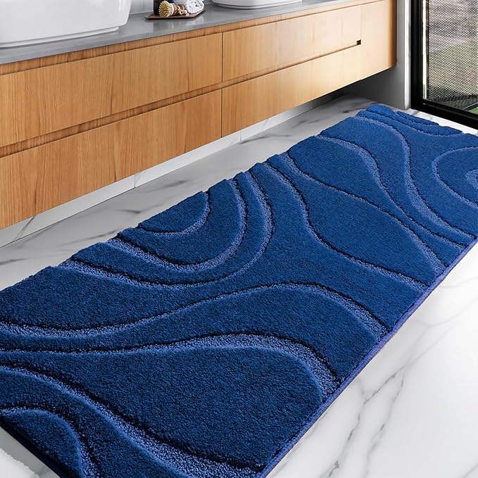 DEXDE Bathroom Rugs 24 x 72 Inch,Extra Long Bathroom Rug Runner Non-Slip Machine Washable Bath Mats Rug Navy Blue Soft Carpets for Bedroom Shower