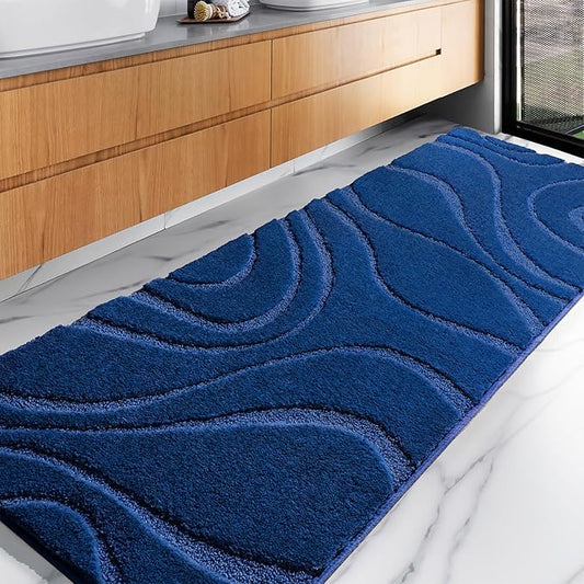 DEXDE Bathroom Rugs 24 x 72 Inch,Extra Long Bathroom Rug Runner Non-Slip Machine Washable Bath Mats Rug Navy Blue Soft Carpets for Bedroom Shower