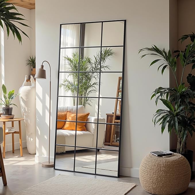 Suidia Wall Mirror, 32" x 72" Window Decorative Mirrors, Metal Framed Wall Decor Wall-Mounted Mirrors for Bedroom, Living Room, Entryway, Black