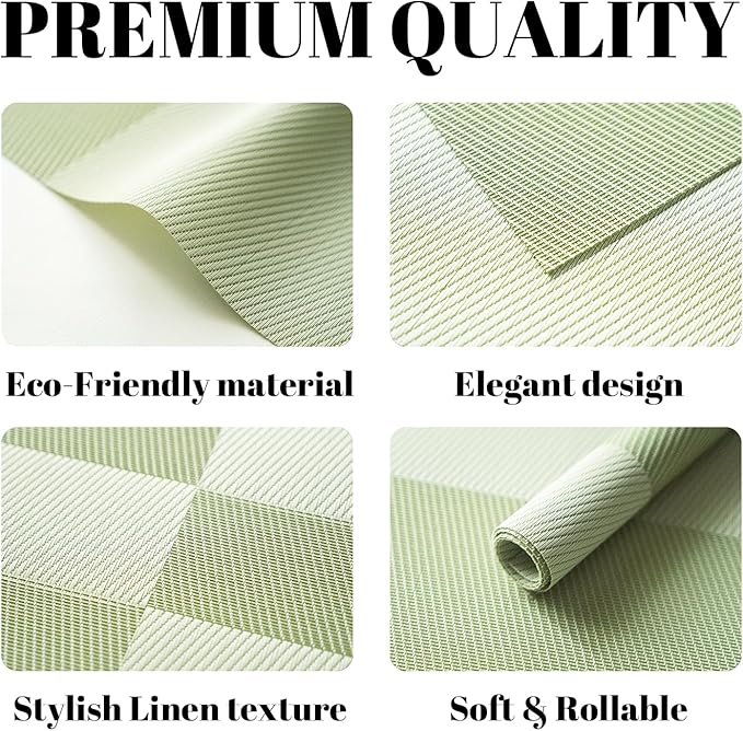 Placemats Set of 6 Vinyl/Plastic Woven Place Mats for Kitchen Table Indoor/Outdoor Washable Placemat Wipeable Dining Table Mats (Green Cube,6)