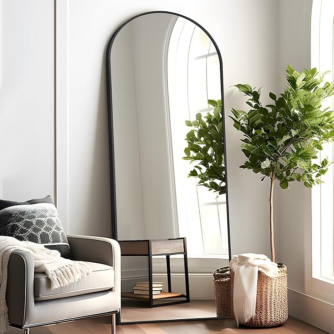 NicBex Arched Full Length Mirror, 64"x24" Aluminum Alloy Frame Full Body Mirror with Stand, Black - Free Standing, Leaning Against Wall or Wall-Mounted, for Bedroom Living Room Dressing Room