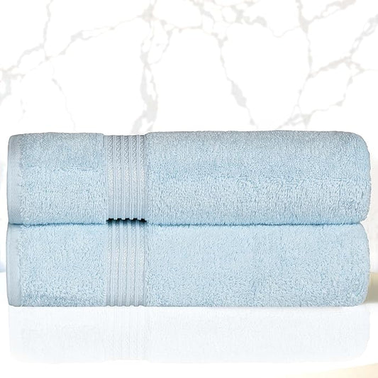 Superior Egyptian Cotton Bath Towel Set, Home Bathroom Towels, Master, Guest Bath, Decor Essentials, Quick Dry, Absorbent, Large Body Towels, Spa, Hotel, Resort, Adult, Kids, Set of 2, Light Blue