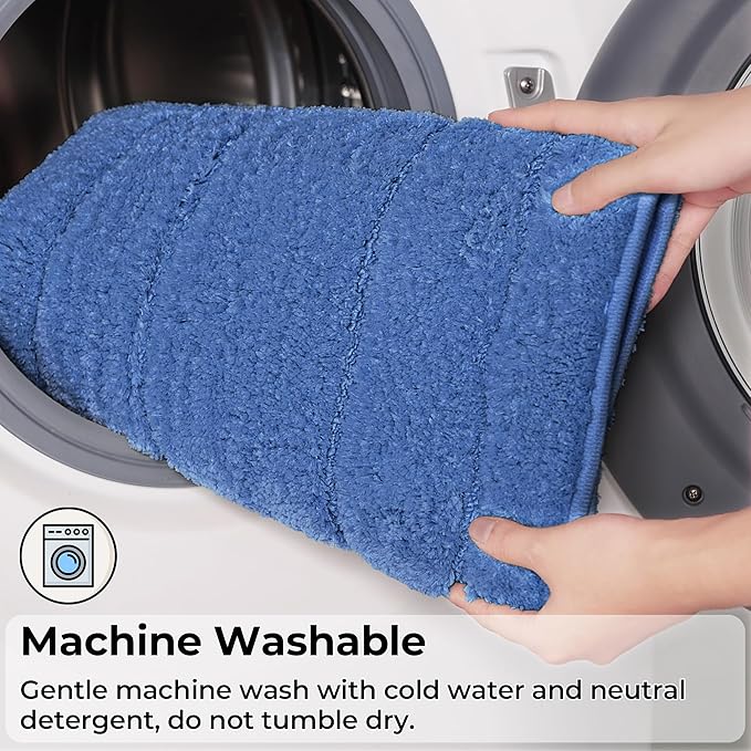 GRANNY SAYS Blue Bathroom Rugs Non Slip, 24" x 59", Large Bathroom Rugs Washable, Bath Rugs for Bath, Absorbent Bath Mats for Floor, Absorbent Shower Rug, Microfiber Bath Mat for Tub