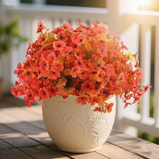 14 Bunch Outdoor Artificial Flowers with Plastic Plants Eucalyptus Faux Flowers, Outdoor Front Porch Hanging Planter Window Frame Garden Decor (Autumn Style)