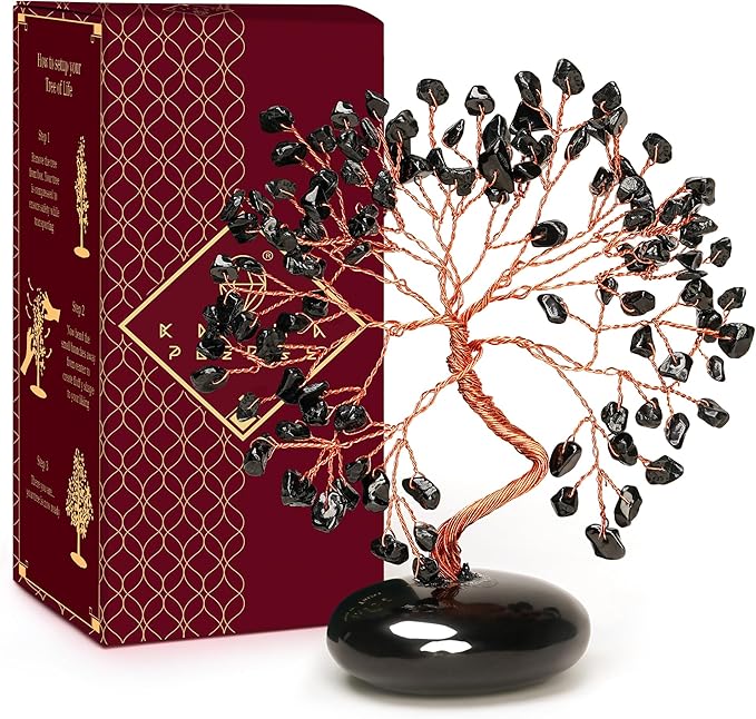 Black Obsidian Crystal Tree of Life Gifts for Women, Home and Office Desk Decor, 7 Chakra Reiki Healing, Tree for Positive Energy, Good Luck, Money, Meditation, Birthday Gifts