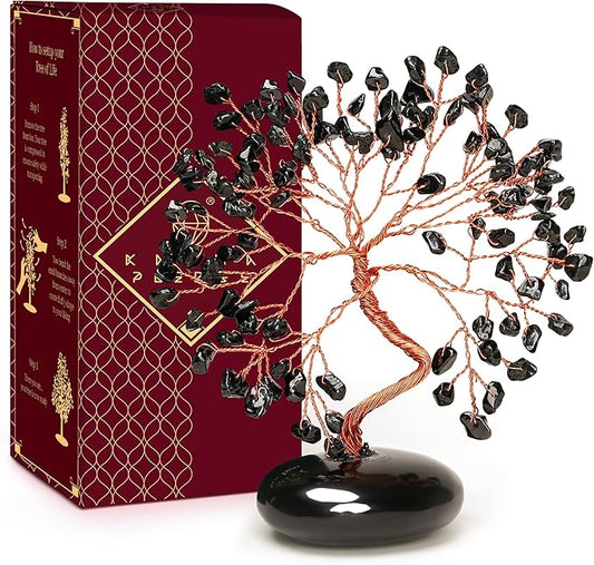 Black Obsidian Crystal Tree of Life Gifts for Women, Home and Office Desk Decor, 7 Chakra Reiki Healing, Tree for Positive Energy, Good Luck, Money, Meditation, Birthday Gifts