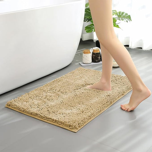Bathroom Rugs Mat 56x24 Non Slip Chenille Bath Mats Bath Rugs for Bathroom Shower Beige