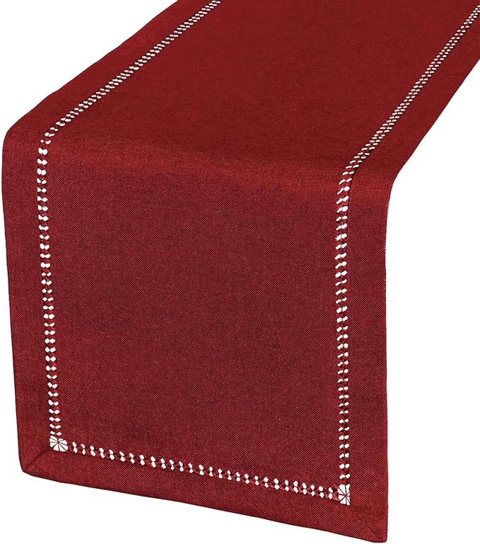 Grelucgo Small Short Handcrafted Solid Color Dining Table Runner, Dresser Scarf, Double-Hemstitched (Burgundy, 14 x 48)