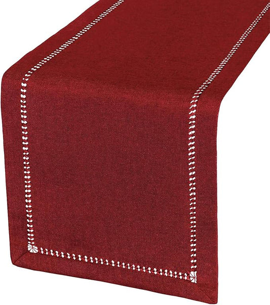 Grelucgo Handcrafted Solid Color Dining Table Runner, Dresser Scarf, Double-Hemstitched (Burgundy, 14 x 60)