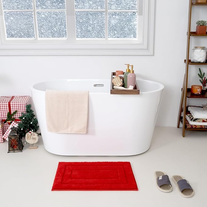 GRANNY SAYS Bathroom Rug, 16" X 24" Bath Rugs for Bathroom, Microfiber Cute Bath Mats, Washable Rug for Bath Tub, Bathroom Mat Non-Slip, Bath Decorations, Red