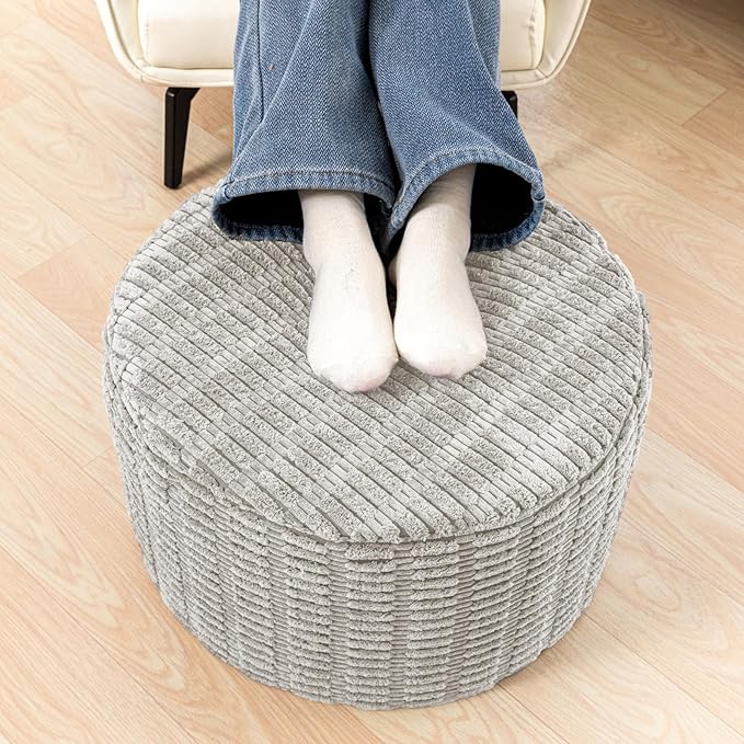 Asuprui Round Ottoman Pouf Ottoman Foot Stool Seat Faux Fur Bean Bag Foot Rest Floor Chair Leg Rest for Living Room, Bedroom or Wedding Gifts 20x20x14 Inches (Light Gray)