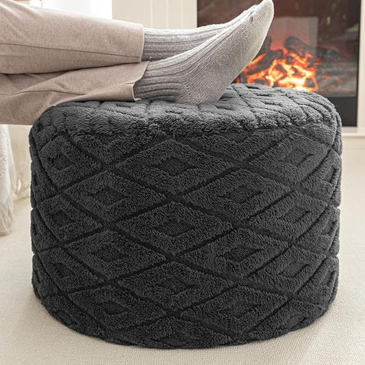 Round Pouf Ottoman 20x20x14 Inches Boho Poof Home Decor Floor Pouffe Ottoman Foot Rest for Couch Sofa Bean Bag Chairs Living Room Bedroom Dark Gray