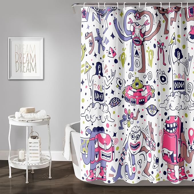 AILONEN Alien Shower Curtain,Spaceship Universe Theme Waterproof Fabric Shower Curtain Sets, 72" W*78" H Monster Robot Bathroom Decor for Boys Teens Kids