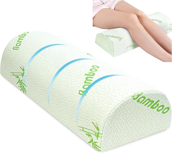 Large Knee Pillow for Side Sleepers Memory Foam Leg Pillows for Sleeping Yoga Bed Half Moon Bolster Pillow for Neck Pain Relief with Pillowcase 23.6"x8.7"x5"(Air Layer Green, Extended Size)