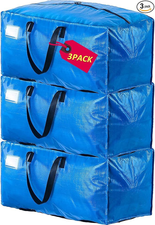 Moving Bags Heavy Duty,Extra Large Moving Bags for Travel/College Packing/Storage/Organization/Seasonal Clothes & Bedding Storage,Moving Supplies Bins,Compatible with Ikea Frakta Cart (Blue,3 Pack)