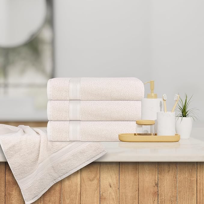 Quick-Dry, Soft & High Absorbent Hand Towels 16"x29" Cotton Turkish Hand Towel Set of 4 | Daily Use 100% Cotton Towels for Bathroom Gym & More | Bathroom Hand Towels (4 Pcs, Ivory Lace)