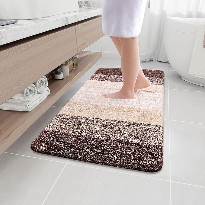 Arotive Microfiber Bathroom Rugs, Shaggy Soft and Absorbent Bath Rug, Non-Slip, Thick Plush Machine Washable Dry Bath Mats for Bathroom, Tub and Shower, 40x24, Brown