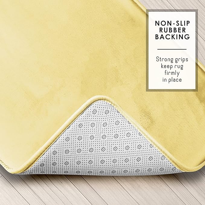 Clara Clark Bathroom Rugs, Velvet Memory Foam Bath Mat, Non-Slip, Machine Washable Bath Rugs - Dries Quickly, Ultra Soft Plush Bath Mats for Bathroom, 20 x 32, Mellow Yellow