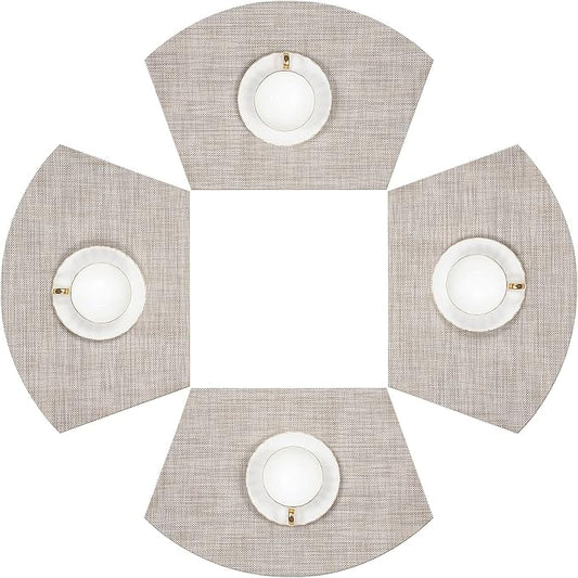 SHACOS Small Round Table Placemats Wedge Shaped Placemats Set of 4 Heat Resistant Wipe Clean Indoor Outdoor (4, Beige White Black)