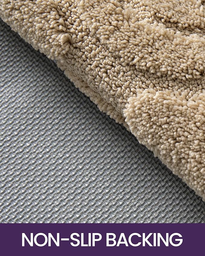 DEXI Bathroom Rug 24x43, Non Slip Washable Bath Mat for Shower Floor, Absorbent Soft Bathmat with Rubber Backing, Plush Fluffy Microfiber Floral Retro Carpet, Beige