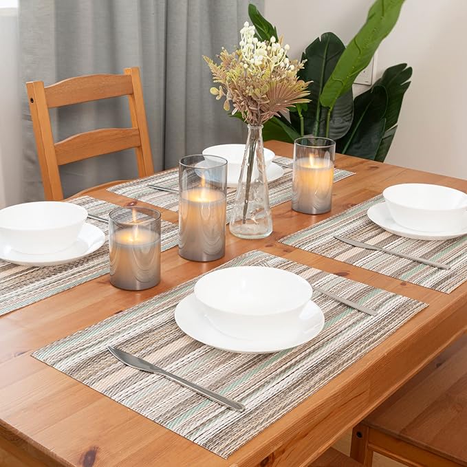 Winknowl Placemats, Washable Vinyl Woven Indoor and Outdoor Heat Stain and Water Resistant Elegant Table Mats for Dining Table Set of 6 (Teal Green)