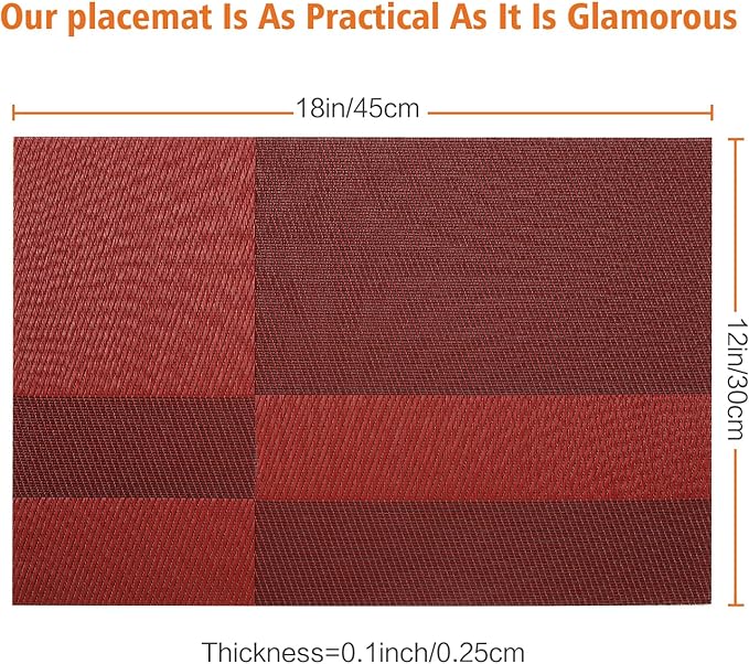 Placemats Set of 8,Washable,Heat and Stain Resistant Indoor/Outdoor Place mats, Vinyl Woven Non Slip Table Mats for Restaurant Table Protection, PVC Table Placemats.(red, 8PCS)