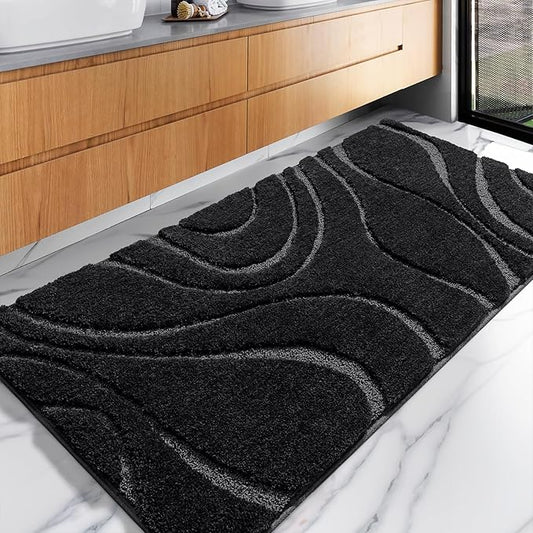 DEXDE Bathroom Rugs Mat, Soft Plush Shaggy Microfiber Bath Rug, Non Slip Bath Mats for Bathroom Runner Floor, Machine Washable Absorbent Carpet for Shower Tub, Black 24"x47"
