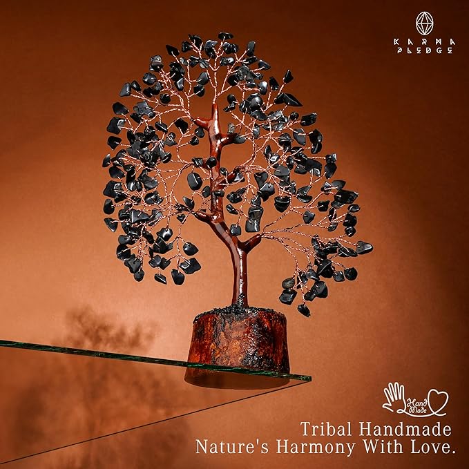 Black Obsidian Healing Crystal Tree Spiritual Gifts for Women, Handmade Home & Office Decor, Chakra Tree of Life Bring Positive Energy, Good Luck, Money, Yoga, Reiki Healing, for Dad