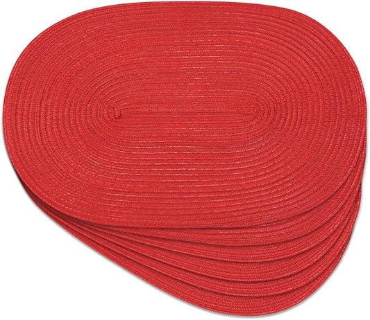 Noctiflorous Oval Braided Placemats Set of 6 Woven 12x18 Inch Non Slip Washable Heat Resistant Place Mats Round Tablemats for Dining Kitchen Party Daily Table Decor Dinner Mats (05 Red Shine, 6)